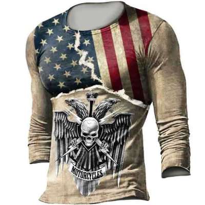 Men's Outdoor American Flag Liberty Eagle Skull T-Shirt Profile Picture