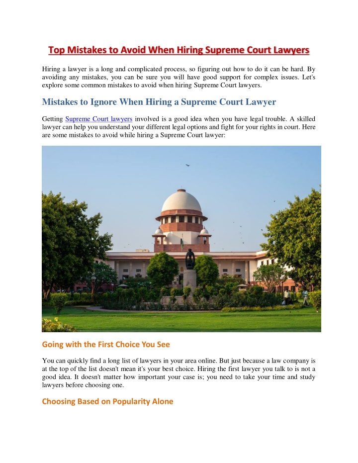 PPT - Top Mistakes to Avoid When Hiring Supreme Court Lawyers PowerPoint Presentation - ID:14292807