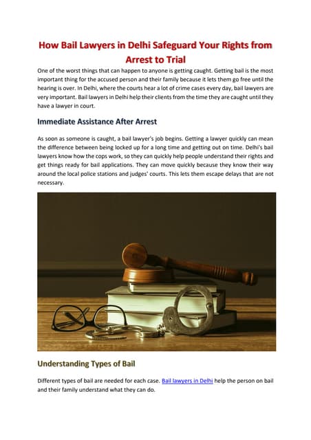 How Bail Lawyers in Delhi Safeguard Your Rights from Arrest to Trial | PDF
