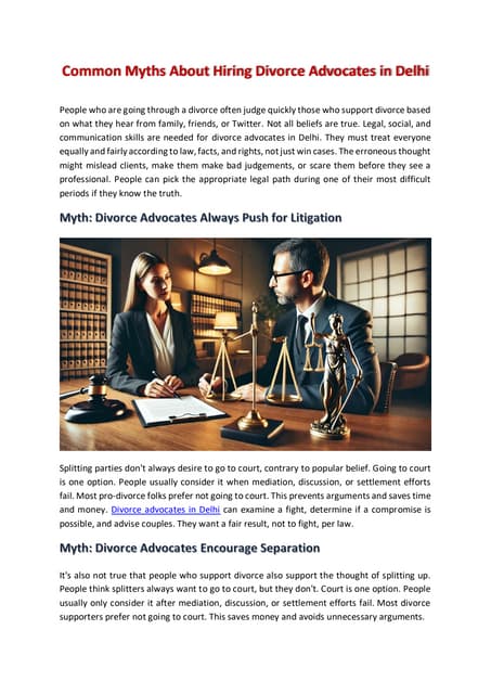 Common Myths About Hiring Divorce Advocates in Delhi | PDF