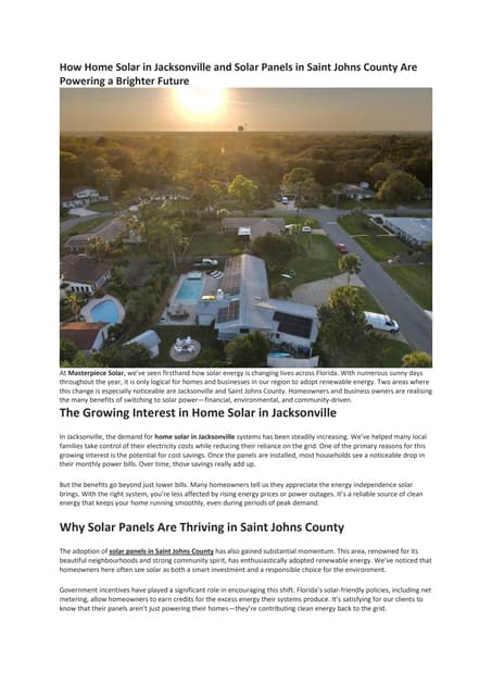 How Home Solar in Jacksonville and Solar Panels in Saint Johns County Are Powering a Brighter Future.pdf