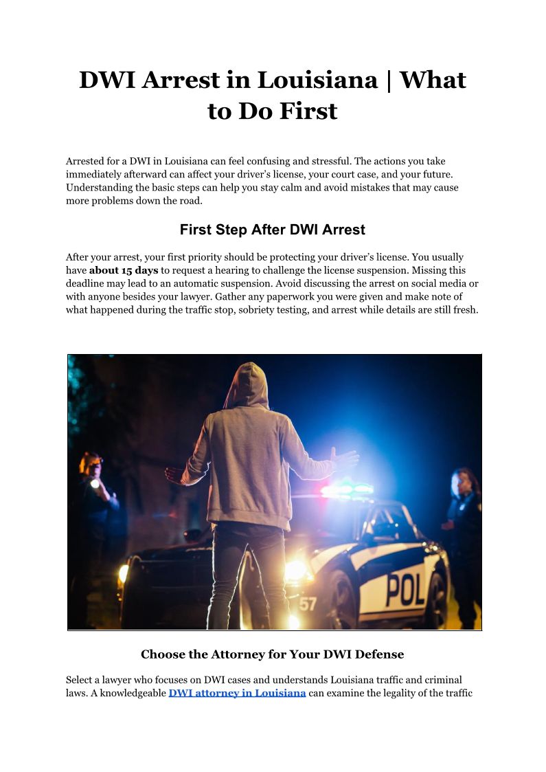 DWI Arrest In Louisiana | What To Do First