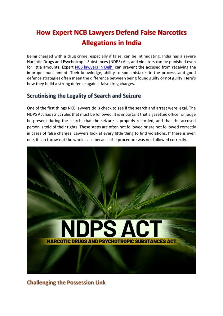 PPT - How Expert NCB Lawyers Defend False Narcotics Allegations in India PowerPoint Presentation - ID:14706243