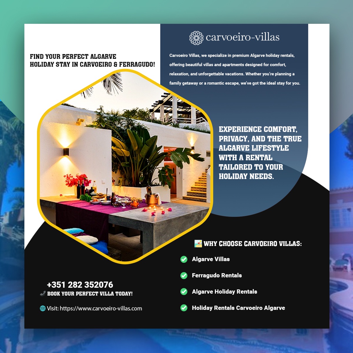 Screenshot - Ferragudo Rentals  Ferragudo Rentals at carvoeiro-villas offer beautiful holiday homes, luxury villas, and seaside apartments in Portugal’s Algarve. Enjoy stunning ocean views, private pools, modern amenities, and convenient access to beaches, restaurants, and attractions for an unforgettable, relaxing coastal getaway experience today. To know more visit us at: https://carvoeiro-villas.com  - Gyazo