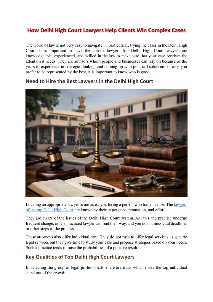 PPT - How Delhi High Court Lawyers Help Clients Win Complex Cases PowerPoint Presentation - ID:14812869