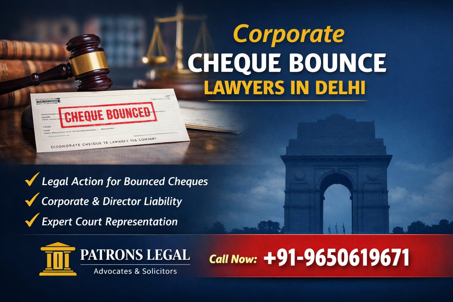 Best Corporate Cheque Bounce Lawyers in Delhi | Patrons Legal