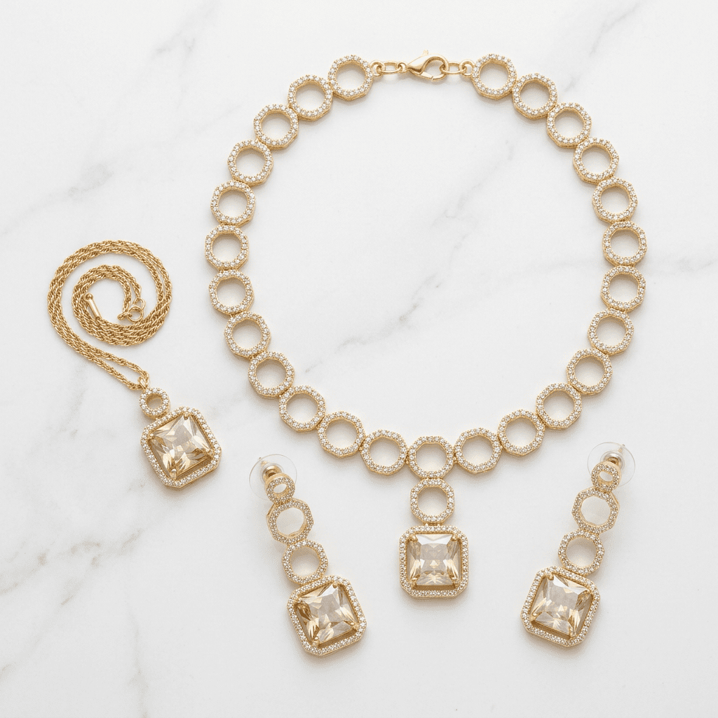 Champagne Crystal Jewellery Set | Hasham Jewellery