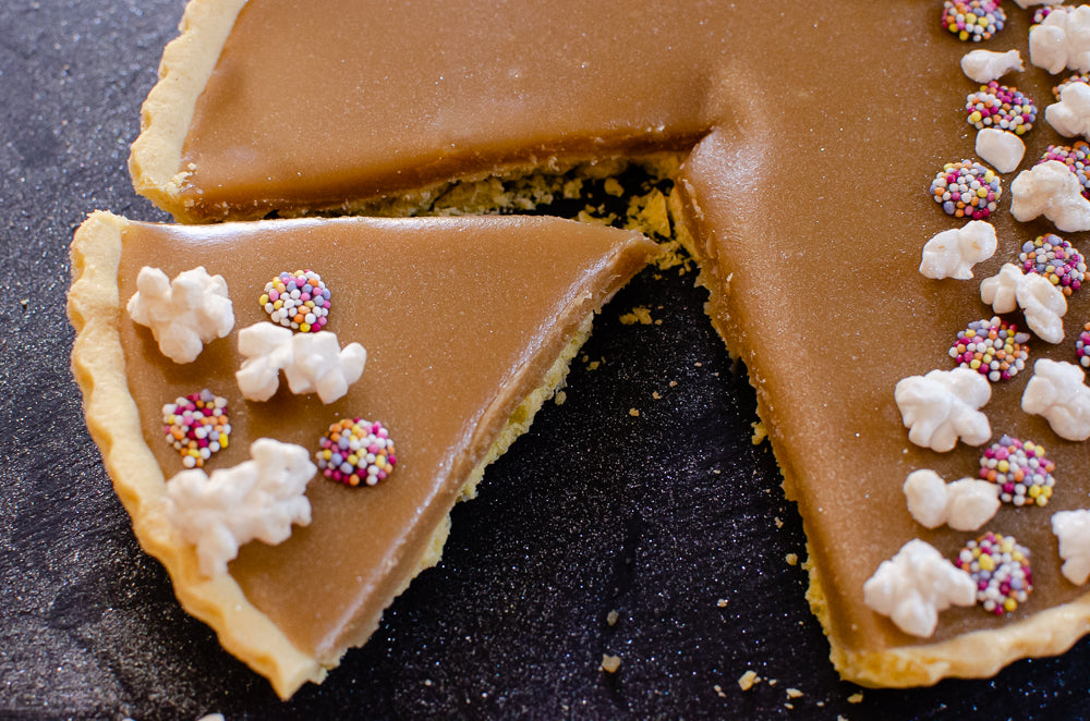Butterscotch Tart with Toffee Popcorn | Butter Toffee Popcorn - Popcorn Shed